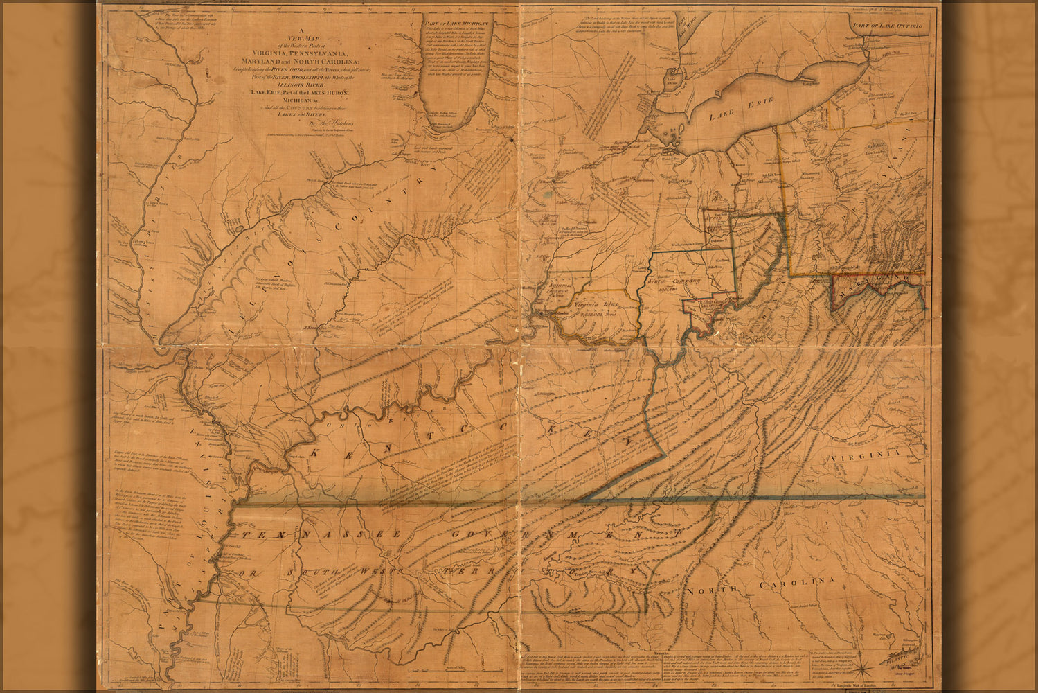 24"x36" Gallery Poster, map kentucky tennessee indiana illinois 1778 p1