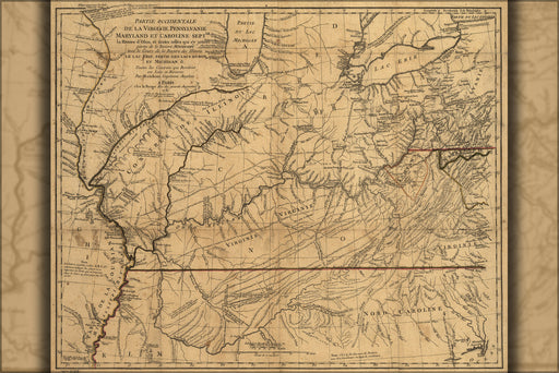 24"x36" Gallery Poster, map kentucky tennessee ohio indiana 1781 french