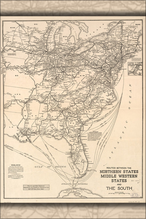 24"x36" Gallery Poster, map major automobile routes e united states 1911