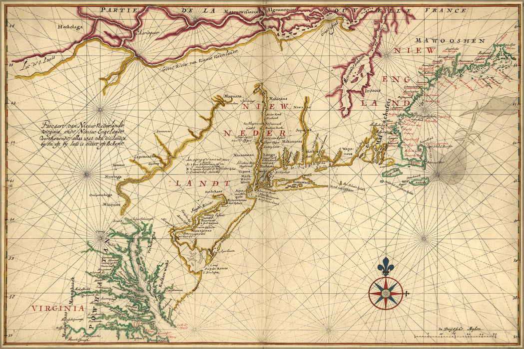 24"x36" Gallery Poster, map maryland delaware Virginia 1639 in dutch