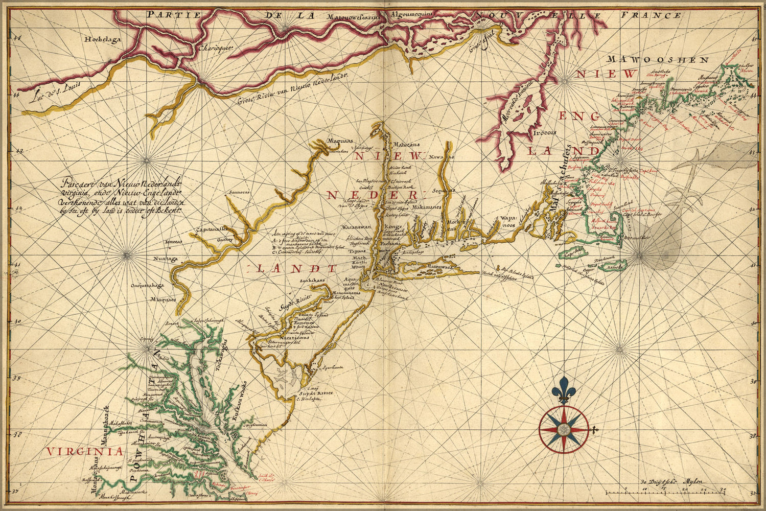 24"x36" Gallery Poster, map maryland delaware Virginia 1639 in dutch