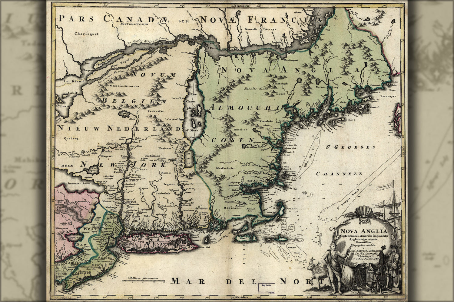 24"x36" Gallery Poster, map new jersey york massachusetts 1759 latin p1