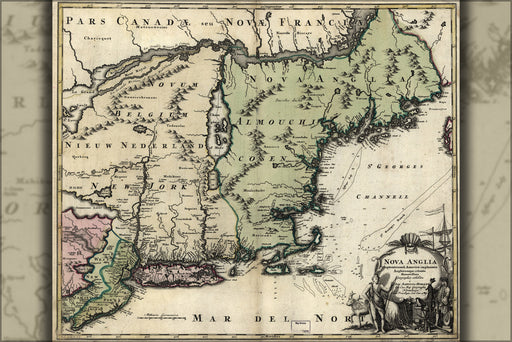 24"x36" Gallery Poster, map new jersey york massachusetts 1759 latin p1
