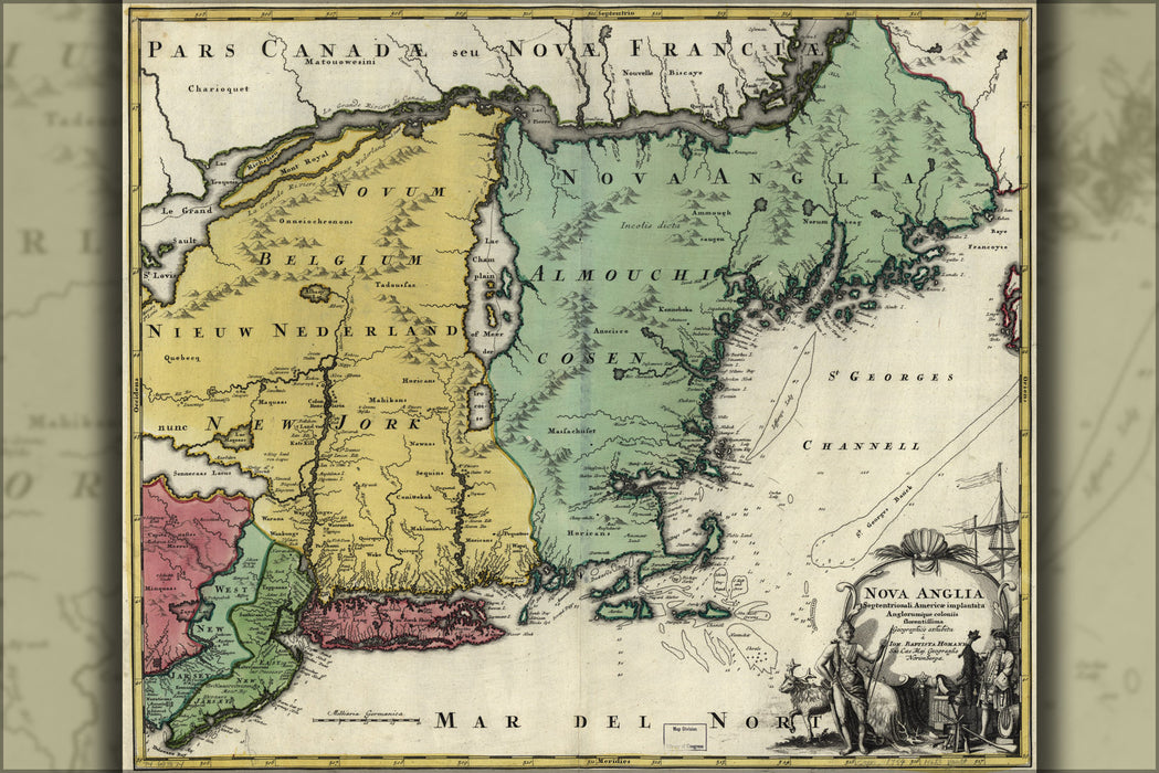 24"x36" Gallery Poster, map new jersey york massachusetts 1759 latin p2