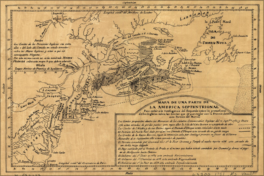24"x36" Gallery Poster, map north america united states 1751 in spanish