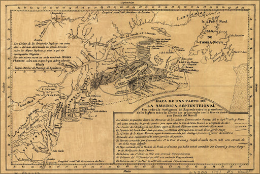 24"x36" Gallery Poster, map north america united states 1751 in spanish