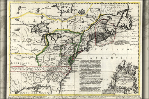 24"x36" Gallery Poster, map north america united states 1758 in italian