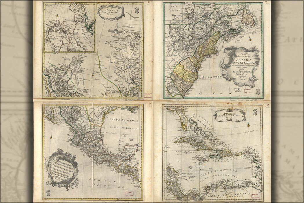 24"x36" Gallery Poster, map north america united states 1760 in italian