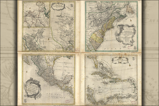 24"x36" Gallery Poster, map north america united states 1760 in italian
