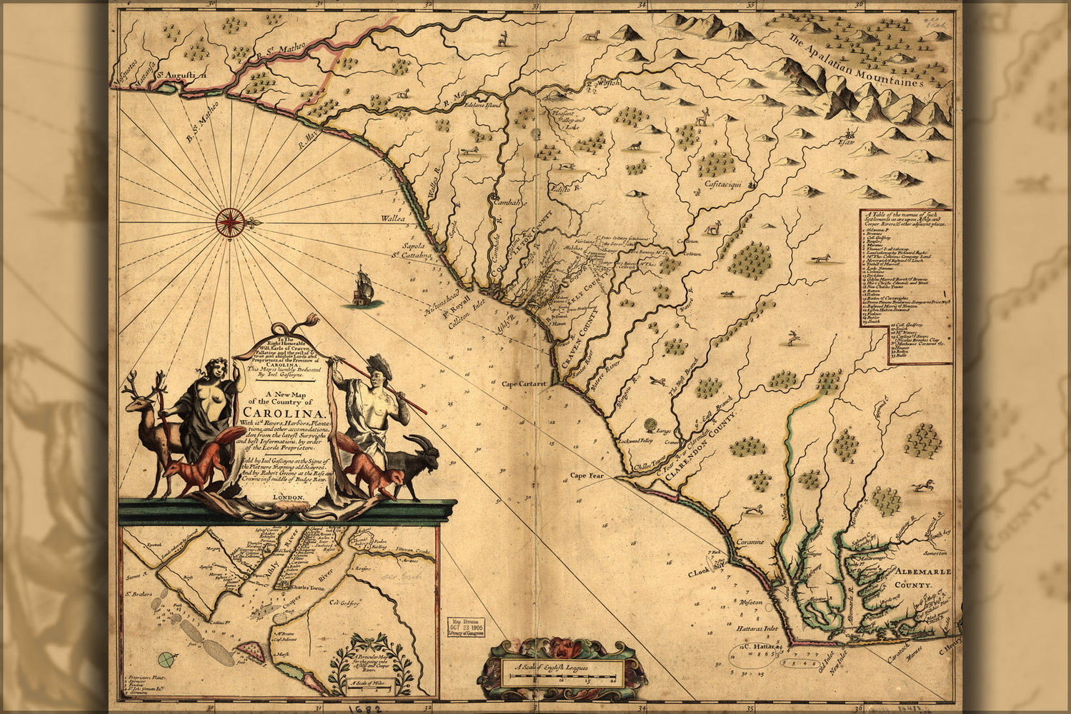 24"x36" Gallery Poster, map north & south carolina georgia florida 1682