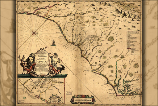 24"x36" Gallery Poster, map north & south carolina georgia florida 1682