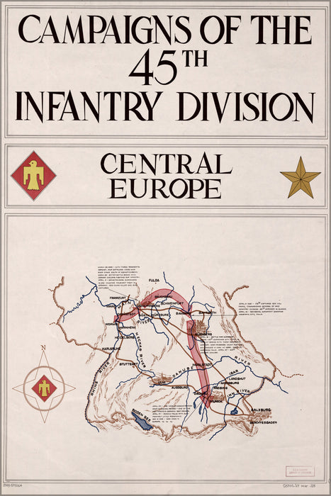 24"x36" Gallery Poster, map of 45th Infantry Division germany 1945