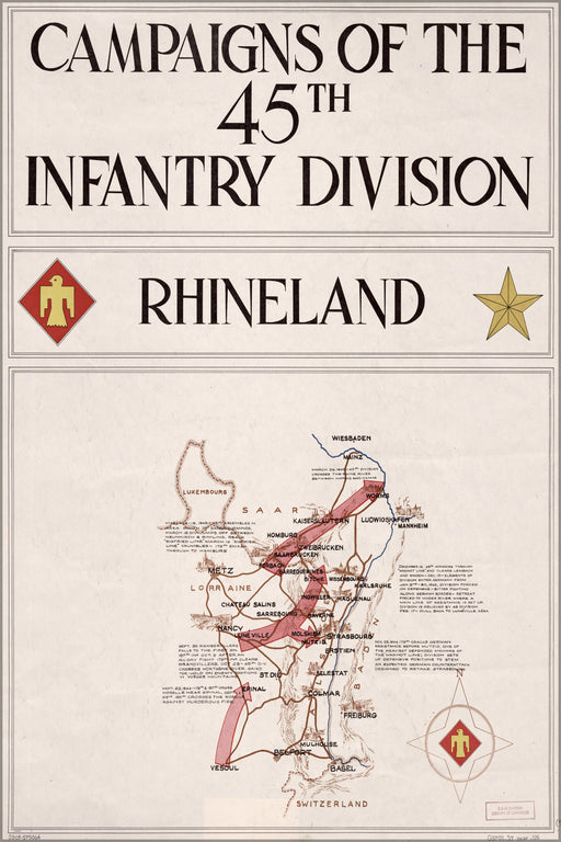 24"x36" Gallery Poster, map of 45th Infantry Division rhineland 1945