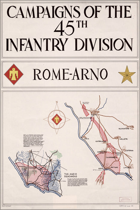 24"x36" Gallery Poster, map of 45th Infantry Division rome arno italy 1945
