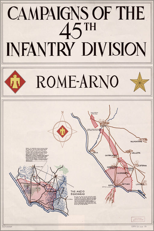 24"x36" Gallery Poster, map of 45th Infantry Division rome arno italy 1945