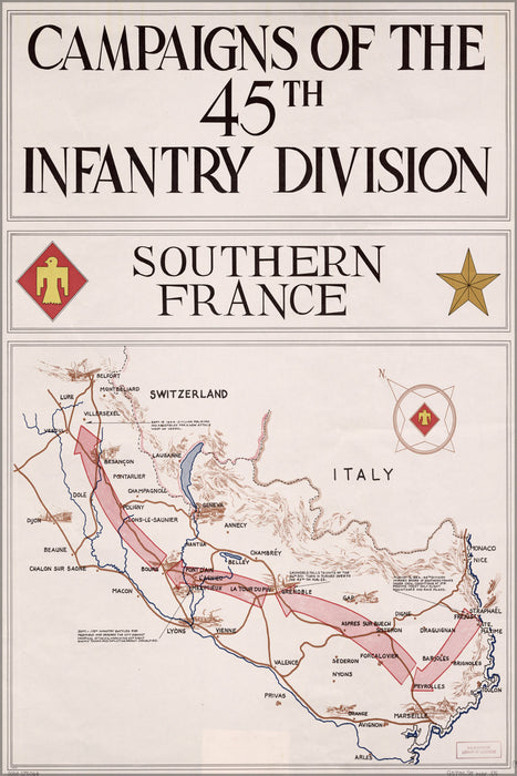 24"x36" Gallery Poster, map of 45th Infantry Division s france 1945