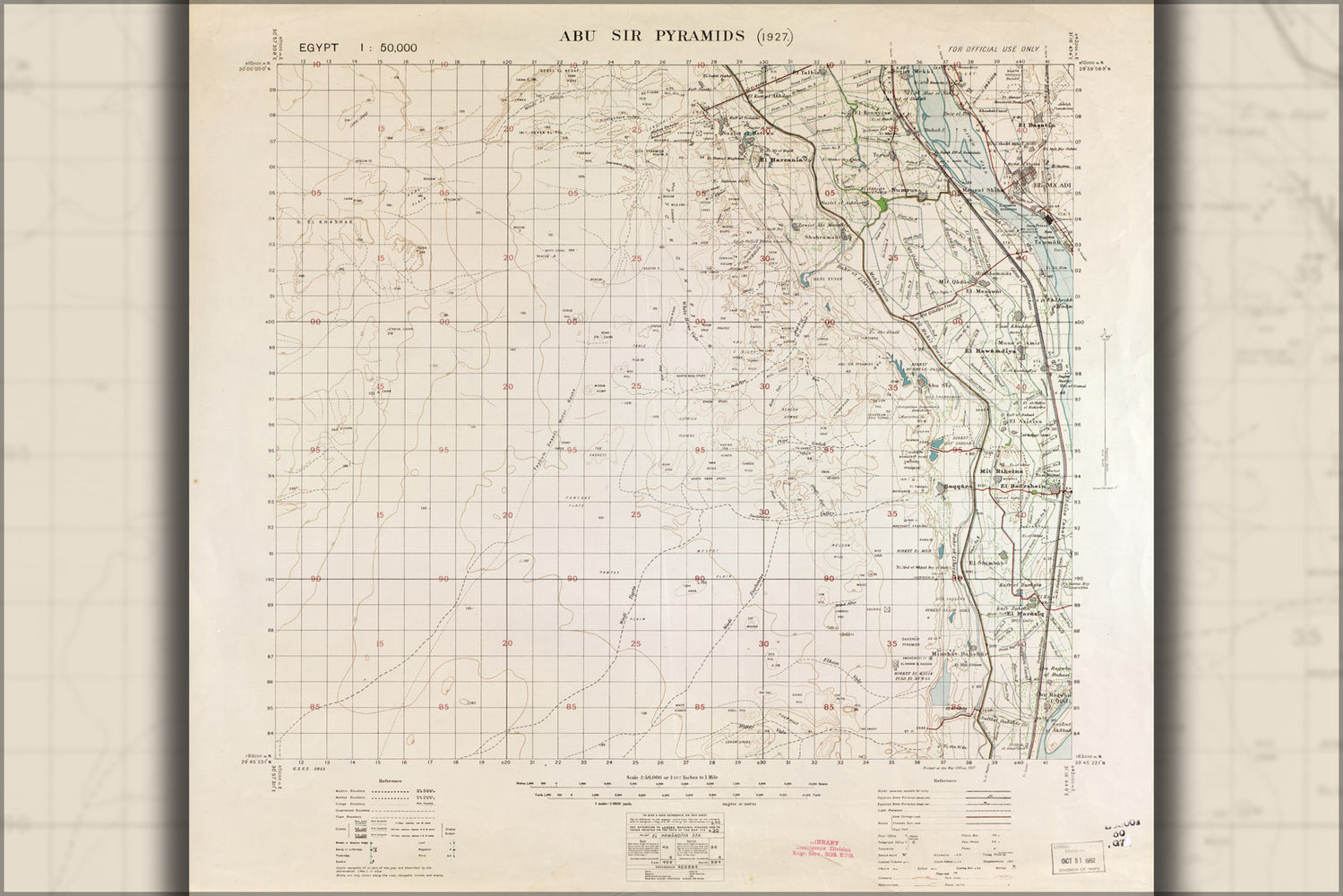 24"x36" Gallery Poster, map of Abu Sir Pyramids egypt 1927