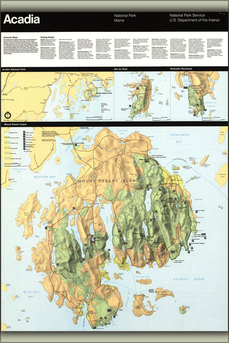 24"x36" Gallery Poster, map of Acadia National Park, Maine 1982