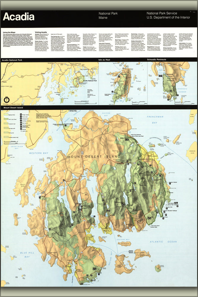 24"x36" Gallery Poster, map of Acadia National Park, Maine 1982