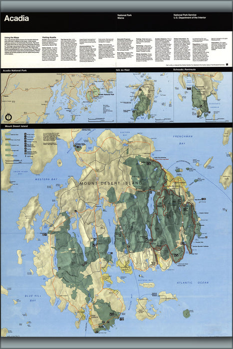 24"x36" Gallery Poster, map of Acadia National Park, Maine, 1989