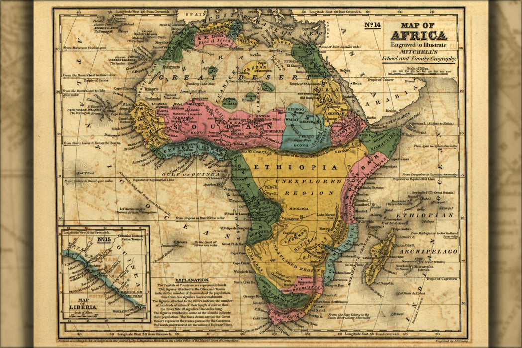 24"x36" Gallery Poster, map of Africa 1839