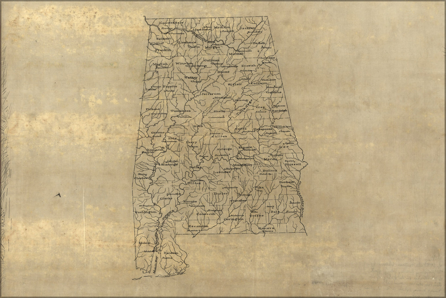 24"x36" Gallery Poster, map of Alabama 1893