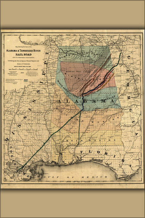 24"x36" Gallery Poster, map of Alabama & Tennessee River Railroad 1865