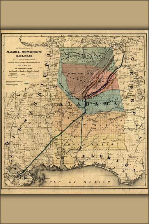 24"x36" Gallery Poster, map of Alabama & Tennessee River Railroad 1865