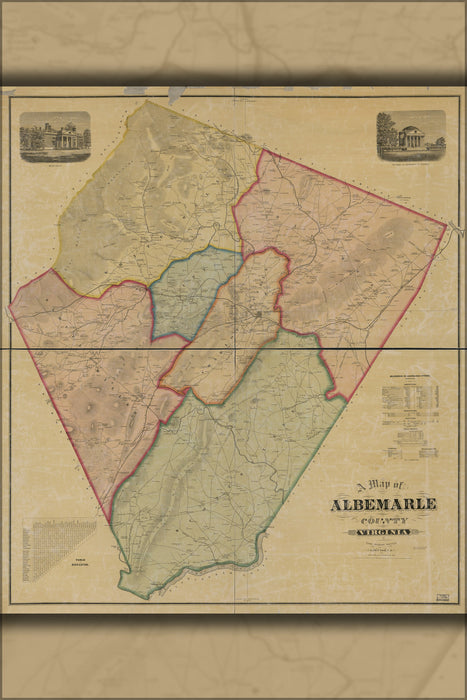 24"x36" Gallery Poster, map of Albemarle County, Virginia 1875