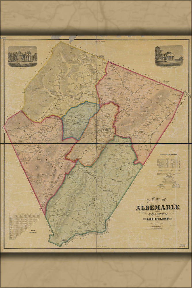 24"x36" Gallery Poster, map of Albemarle County, Virginia 1875
