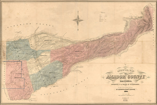 24"x36" Gallery Poster, map of Amador County, California 1866