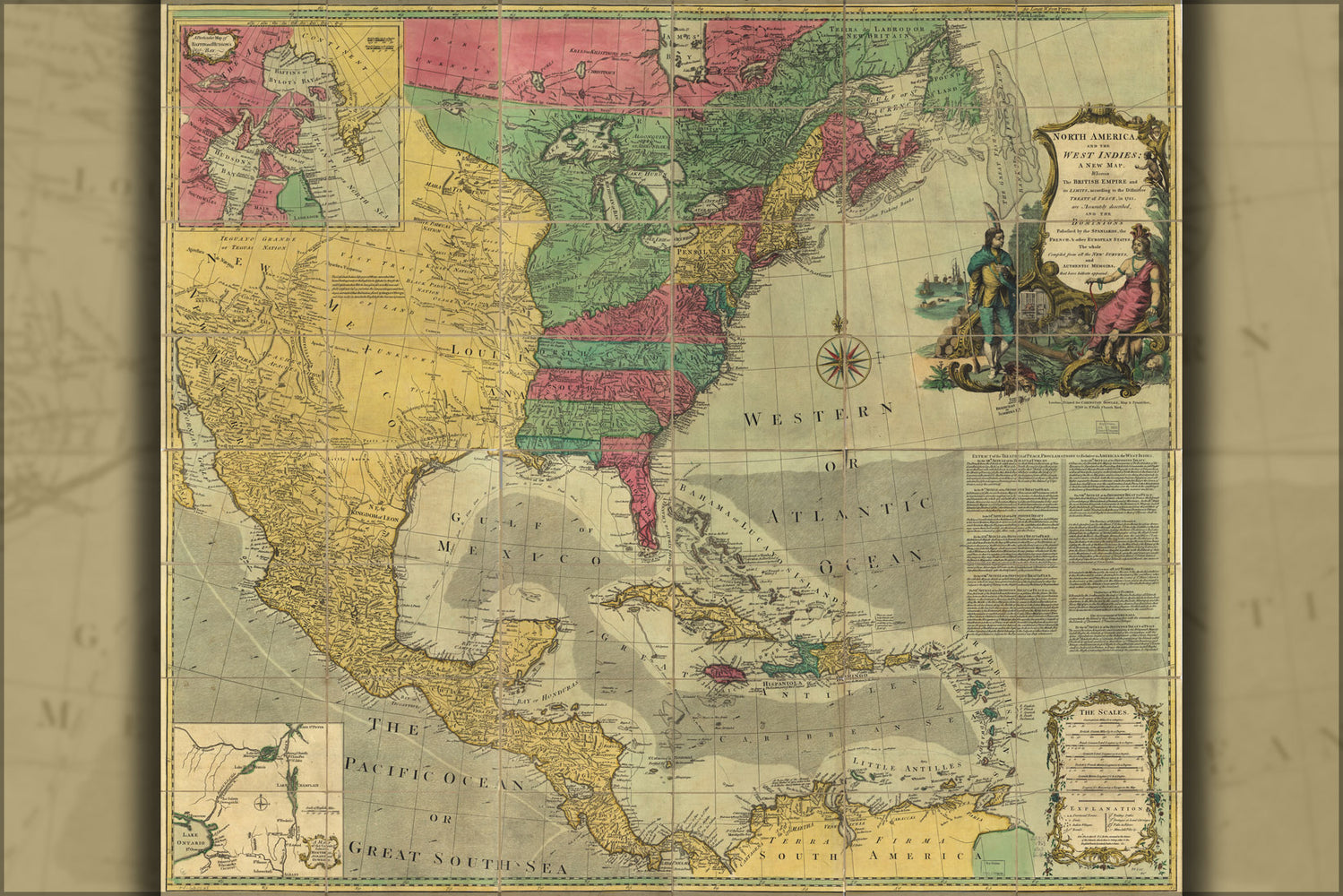 24"x36" Gallery Poster, map of America pre united states West Indies 1774