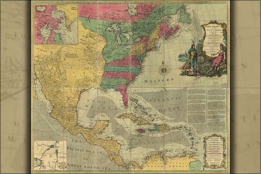 24"x36" Gallery Poster, map of America pre united states West Indies 1774