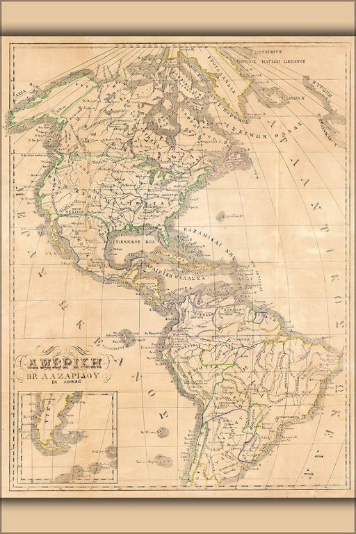 24"x36" Gallery Poster, map of America with united states 1860 in greek