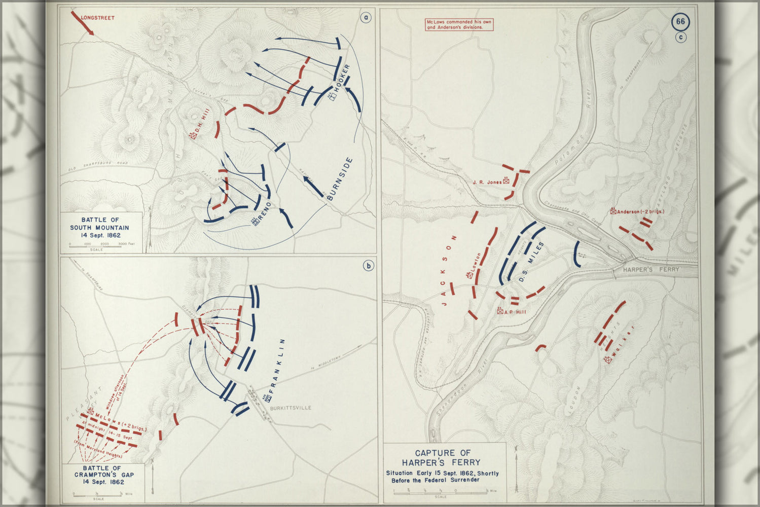 24"x36" Gallery Poster, map of American Civil War Antietam Campaign, 1862