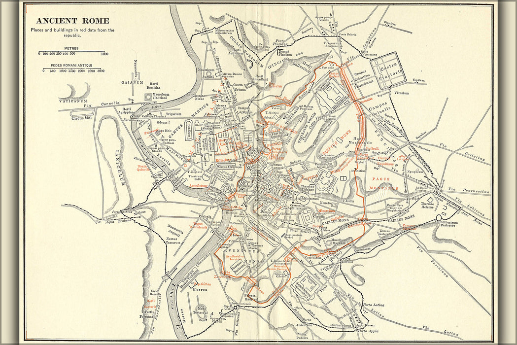 24"x36" Gallery Poster, map of Ancient Rome, Italy during Roman Empire