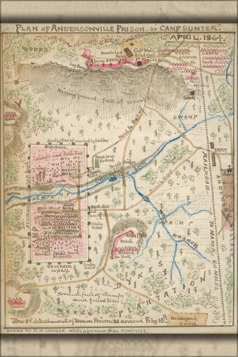 24"x36" Gallery Poster, map of Andersonville Prison georgia April 1864 p5