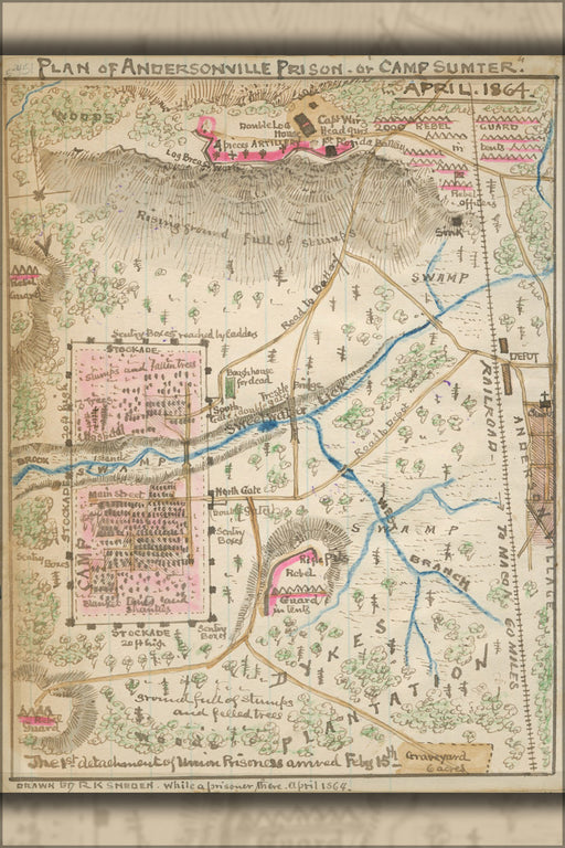 24"x36" Gallery Poster, map of Andersonville Prison georgia April 1864 p5
