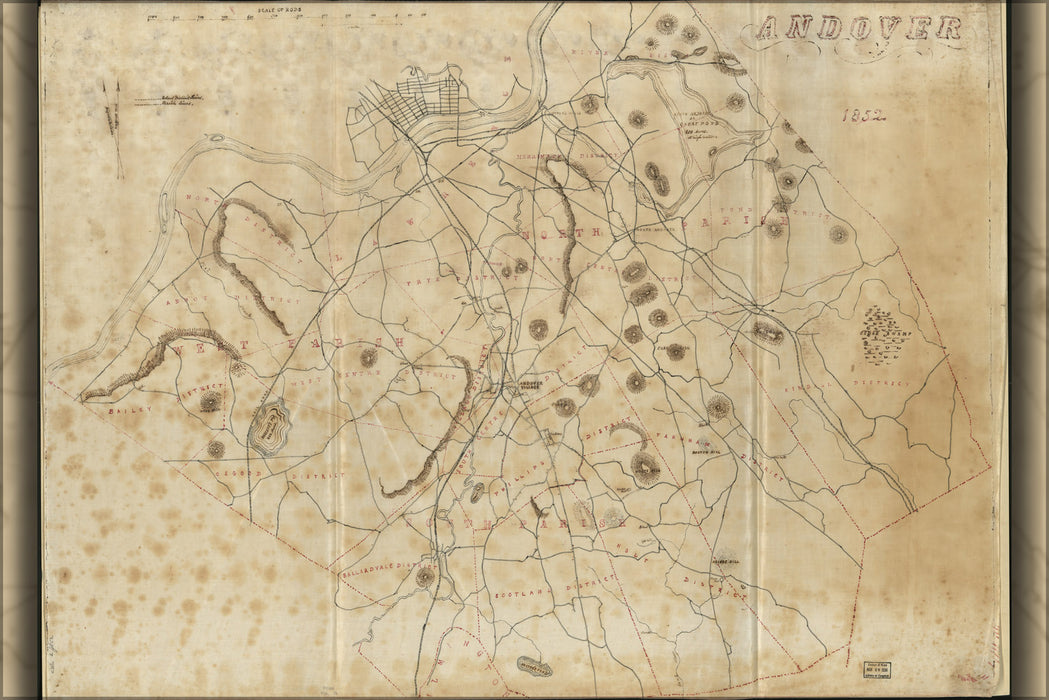 24"x36" Gallery Poster, map of Andover Massachusetts 1852