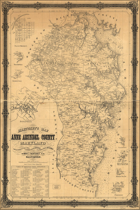 24"x36" Gallery Poster, map of Anne Arundel County, Maryland 1860