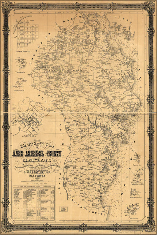 24"x36" Gallery Poster, map of Anne Arundel County, Maryland 1860
