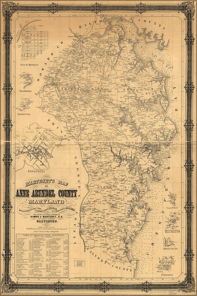 24"x36" Gallery Poster, map of Anne Arundel County, Maryland 1860
