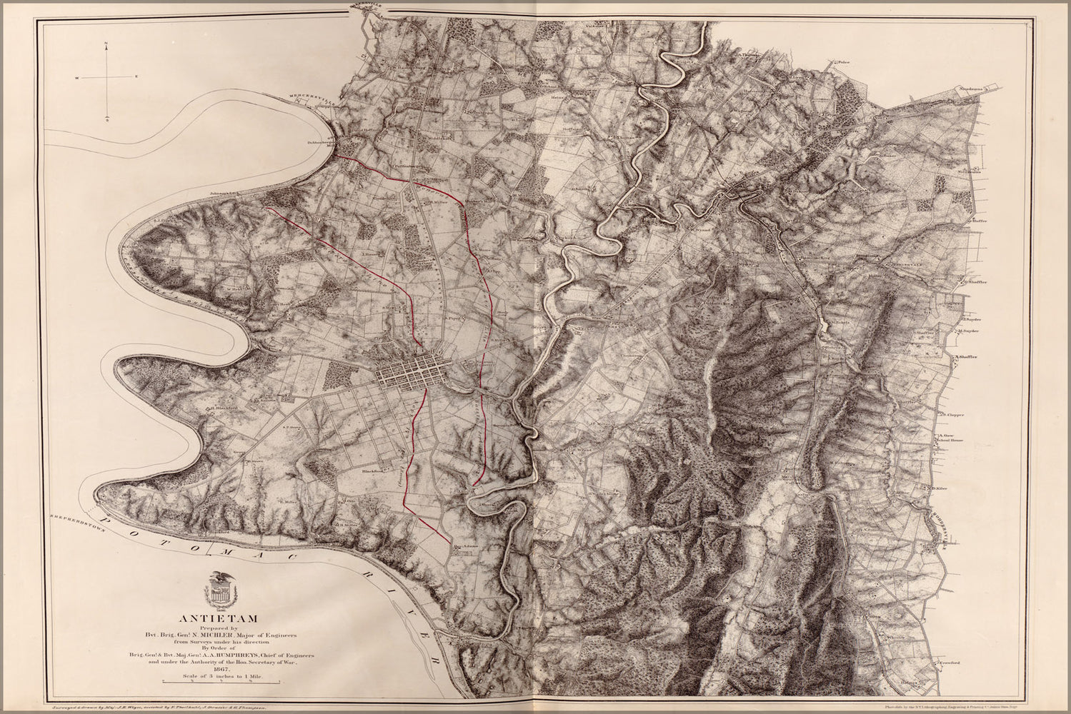 24"x36" Gallery Poster, map of Antietam, maryland 1867