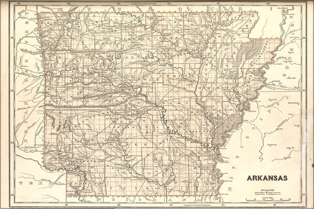 24"x36" Gallery Poster, map of Arkansas 1842