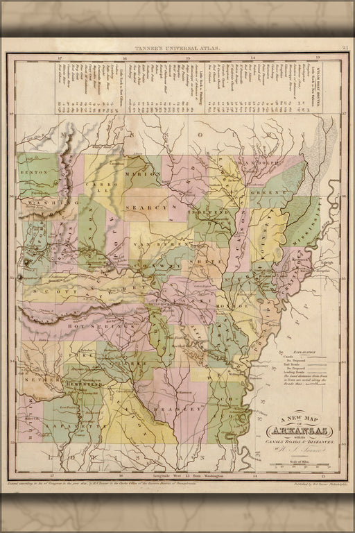 24"x36" Gallery Poster, map of Arkansas 1844