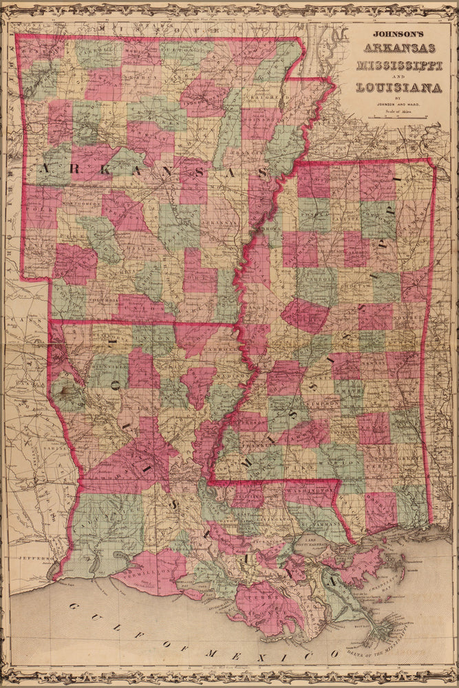 24"x36" Gallery Poster, map of Arkansas, Mississippi, and Louisiana 1862