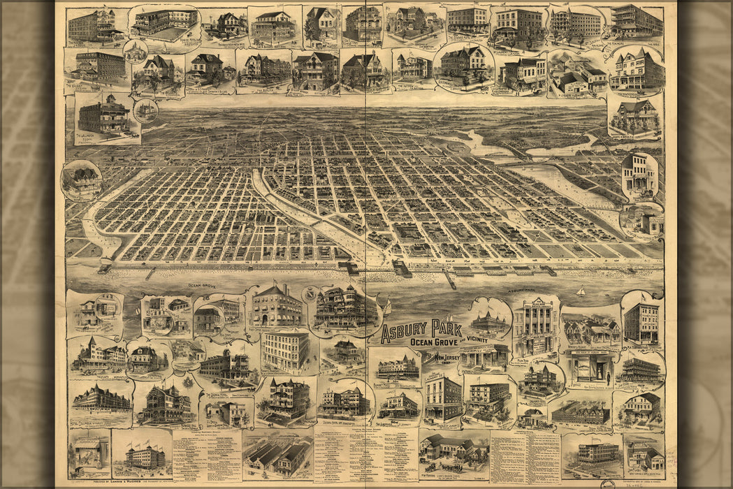 24"x36" Gallery Poster, map of Asbury Park Ocean Grove New Jersey 1897