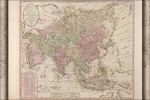 24"x36" Gallery Poster, map of Asia; india china japan russia arabia 1791