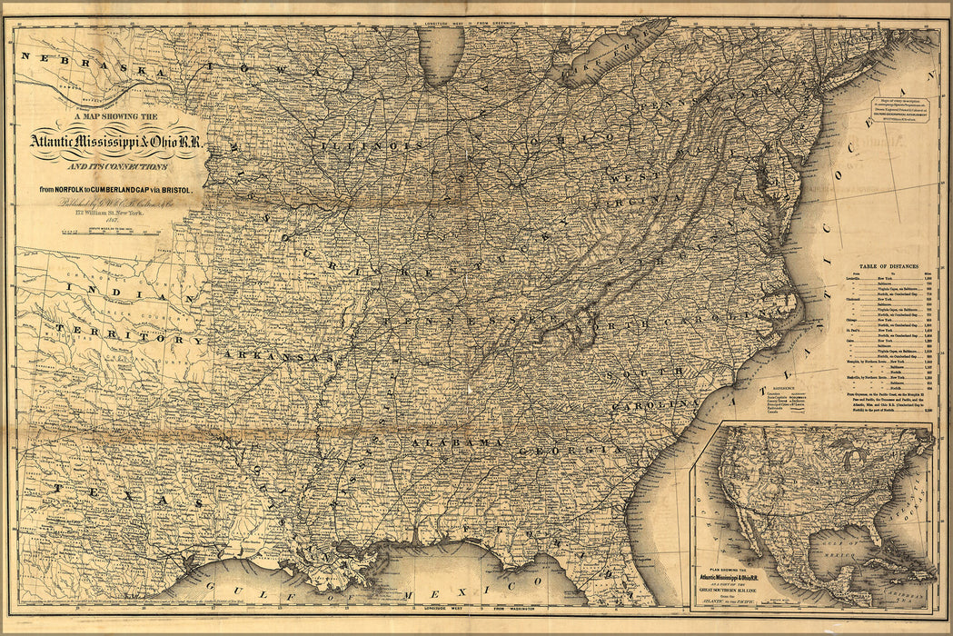 24"x36" Gallery Poster, map of Atlantic Mississippi & Ohio Railroad 1867