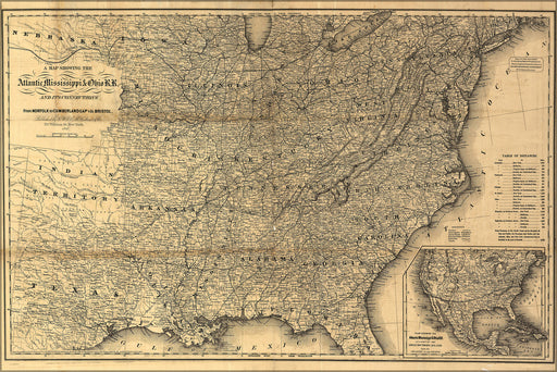24"x36" Gallery Poster, map of Atlantic Mississippi & Ohio Railroad 1867